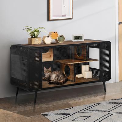 Show full view: Zeus & Ruta Spacious Wood Cat House with Tempered Glass, Black slide 3 of 6