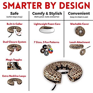 COMFURT COLLAR Stuffed Not Inflatable Dog & Cat Recovery Collar, Cheetah, Large