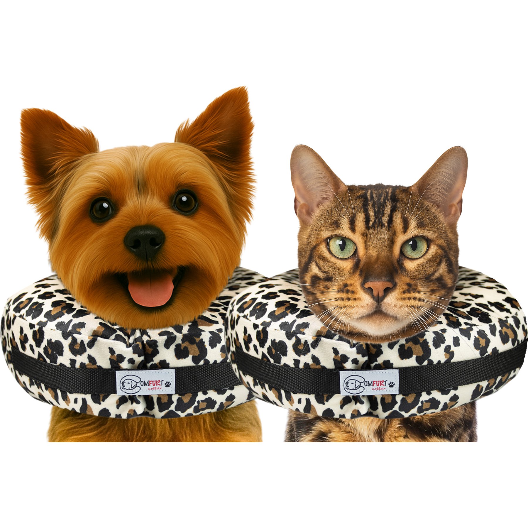 COMFURT COLLAR Stuffed Not Inflatable Dog & Cat Recovery Collar, Cheetah, Small