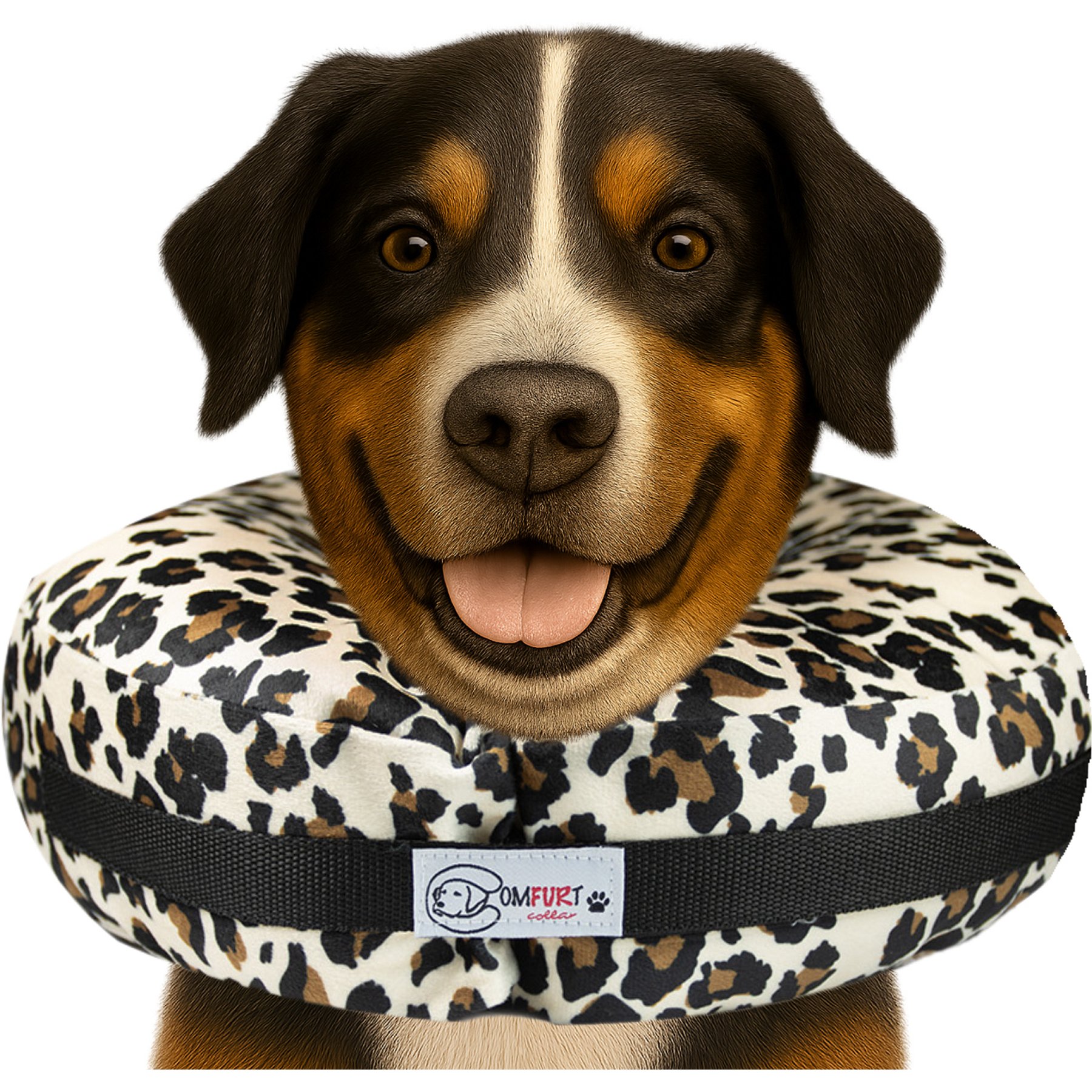 COMFURT COLLAR Stuffed Not Inflatable Dog & Cat Recovery Collar, Cheetah, XX-Large