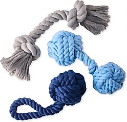 Pet Passion Christmas Brady Braided Rope Dog Tug Toy, 3 count, Blue Ombre