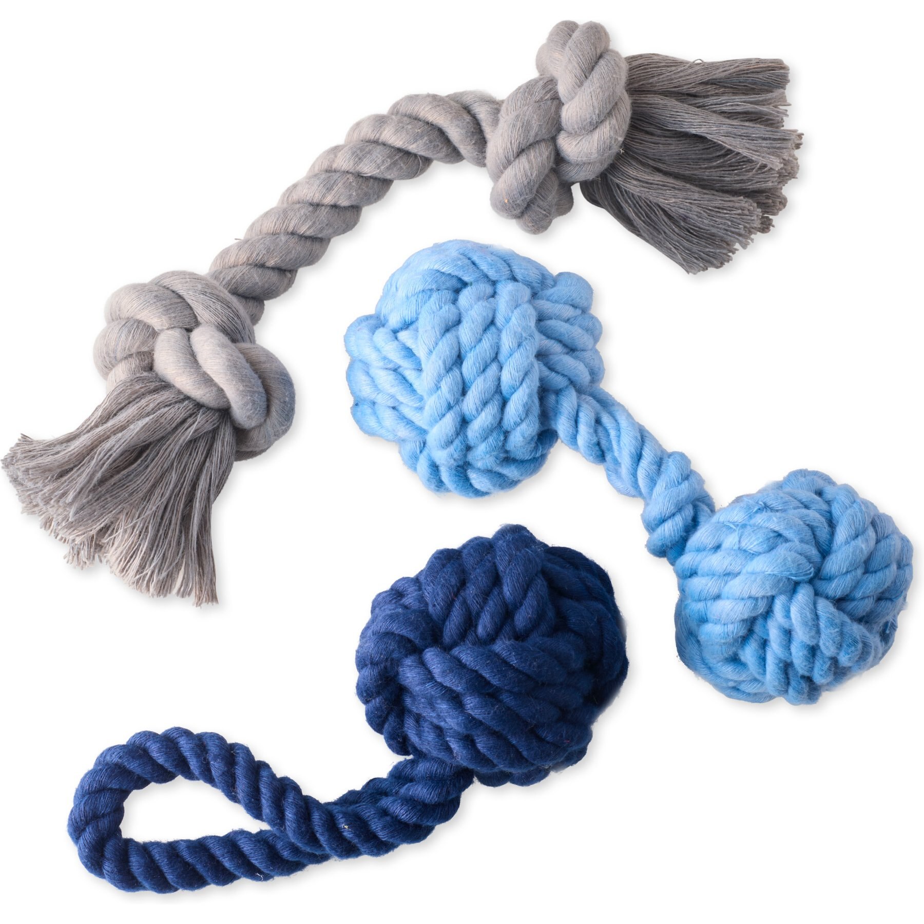 Pet Passion Christmas Brady Braided Rope Dog Tug Toy, 3 count, Blue Ombre