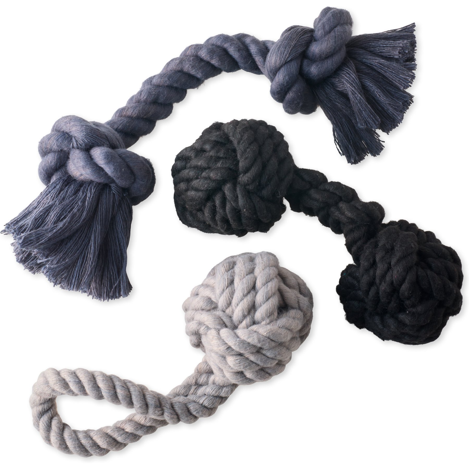 Pet Passion Christmas Brady Braided Rope Dog Tug Toy, 3 count, Gray Ombre