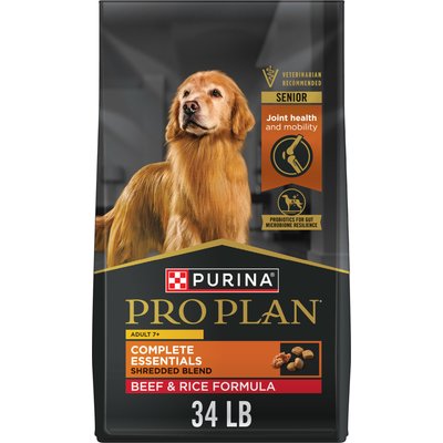 Purina Pro Plan Purina Pro Plan Complete Essentials Adult 7+ Shredded Blend Beef & Rice High Protein Formula with Probiotics Dog Food, 34-lb bag