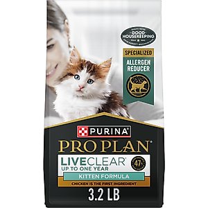 Purina Pro Plan LiveClear Kitten Chicken & Rice Formula Dry Cat Food, 3.2-lb bag