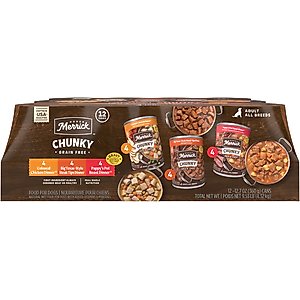 Merrick Chunky Recipes Grain-Free Wet Dog Food Variety Pack, 12.7-oz can, case of 12