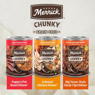 Show full view: Merrick Chunky Recipes Grain-Free Wet Dog Food Variety Pack, 12.7-oz can, case of 12 slide 5 of 11