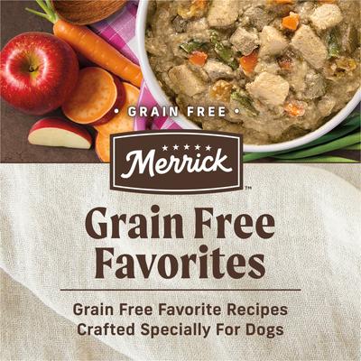 Show full view: Merrick Favorites Variety Pack Adult Grain-Free Turkey Chicken & Beef Wet Dog Food, 12.7-oz can, case of 12 slide 4 of 11