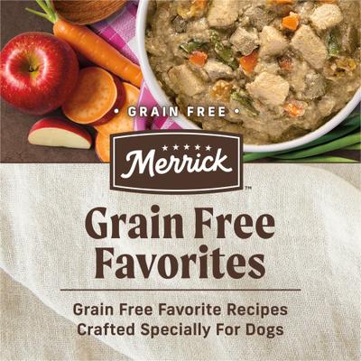 Show full view: Merrick Favorites Variety Pack Adult Grain-Free Turkey Chicken & Beef Wet Dog Food, 12.7-oz can, case of 12 slide 4 of 9