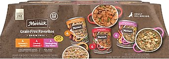 Merrick Favorites Variety Pack Adult Grain-Free Turkey Chicken & Beef Wet Dog Food, 12.7-oz can, case o...