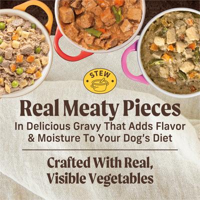 Show full view: Merrick Favorites Variety Pack Adult Grain-Free Turkey Chicken & Beef Wet Dog Food, 12.7-oz can, case of 12 slide 3 of 11