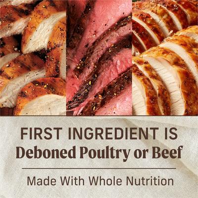 Show full view: Merrick Favorites Variety Pack Adult Grain-Free Turkey Chicken & Beef Wet Dog Food, 12.7-oz can, case of 12 slide 6 of 11