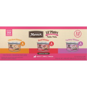 Merrick Lil' Plates Petite Pates Grain-Free Small Breed Wet Dog Food, Variety Pack, 3-oz can, case of 12