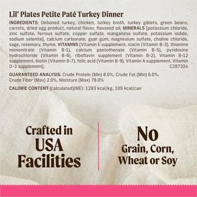 Show full view: Merrick Lil' Plates Petite Pates Grain-Free Small Breed Wet Dog Food, Variety Pack, 3-oz can, case of 12 slide 8 of 11