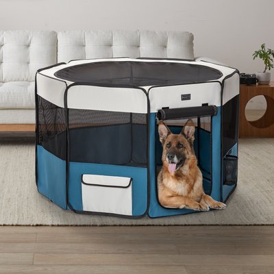 Petsfit Petsfit Portable Waterproof Bottom Dog Playpen with Zipper Removable Mesh Top Cover, Blue, Large: 45.5 x 45.5 x 28.5-in