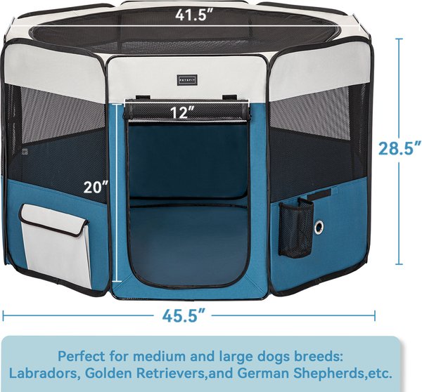 Show full view: Petsfit Portable Waterproof Bottom Dog Playpen with Zipper Removable Mesh Top Cover, Blue, Large: 45.5 x 45.5 x 28.5-in slide 2 of 10