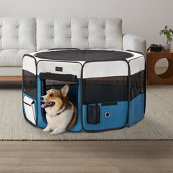 Petsfit Portable Waterproof Bottom Dog Playpen with Zipper Removable Mesh Top Cover, Blue, Medium: 36 x 36 x 21-in