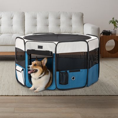 Petsfit Petsfit Portable Waterproof Bottom Dog Playpen with Zipper Removable Mesh Top Cover, Blue, Medium: 36 x 36 x 21-in