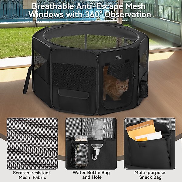 Show full view: Petsfit Portable Waterproof Bottom Dog Playpen with Zipper Removable Mesh Top Cover, Black, Medium: 36 x 36 x 21-in slide 7 of 10