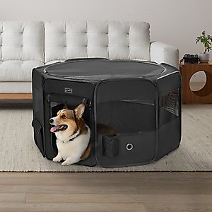 Petsfit Portable Waterproof Bottom Dog Playpen with Zipper Removable Mesh Top Cover, Black, Medium: 36 x 36 x 21-in