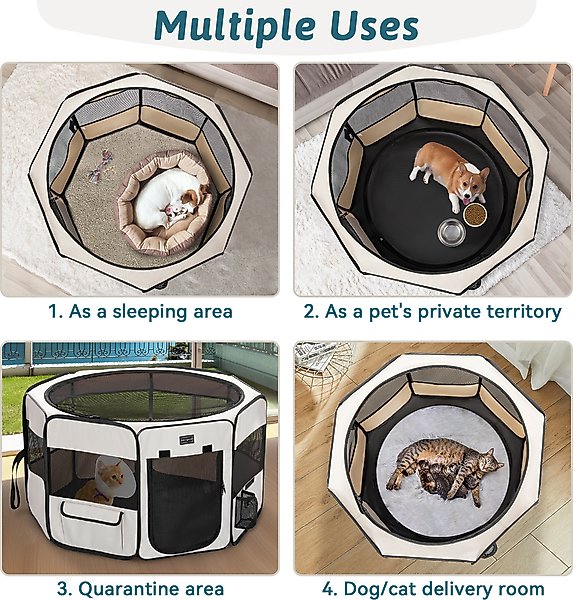 Show full view: Petsfit Portable Waterproof Bottom Dog Playpen with Zipper Removable Mesh Top Cover, Beige, Medium: 36 x 36 x 21-in slide 8 of 10