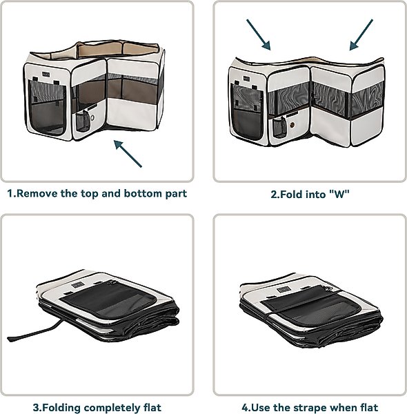 Show full view: Petsfit Portable Waterproof Bottom Dog Playpen with Zipper Removable Mesh Top Cover, Beige, Medium: 36 x 36 x 21-in slide 3 of 10