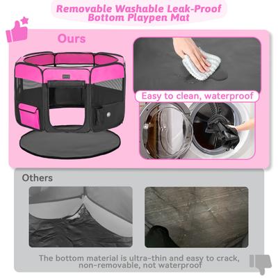 Show full view: Petsfit Portable Waterproof Bottom Dog Playpen with Zipper Removable Mesh Top Cover, Magenta, Large: 45.5 x 45.5 x 28.5-in slide 6 of 11