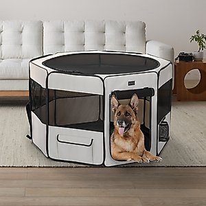 Petsfit Portable Waterproof Bottom Dog Playpen with Zipper Removable Mesh Top Cover, Beige, Large: 45.5 x 45.5 x 28.5-in