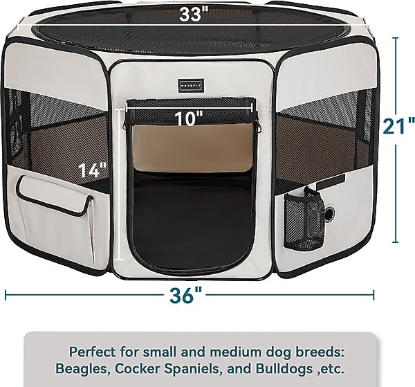 Show full view: Petsfit Portable Waterproof Bottom Dog Playpen with Zipper Removable Mesh Top Cover, Beige, Medium: 36 x 36 x 21-in slide 2 of 10