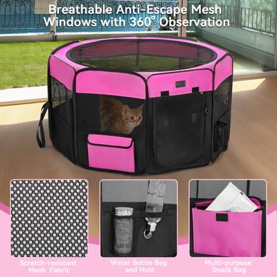 Show full view: Petsfit Portable Waterproof Bottom Dog Playpen with Zipper Removable Mesh Top Cover, Magenta, Large: 45.5 x 45.5 x 28.5-in slide 8 of 11