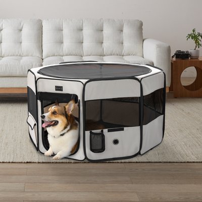Petsfit Petsfit Portable Waterproof Bottom Dog Playpen with Zipper Removable Mesh Top Cover, Beige, Medium: 36 x 36 x 21-in