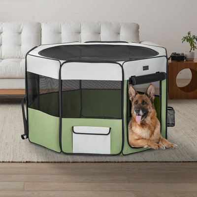 Petsfit Petsfit Portable Waterproof Bottom Dog Playpen with Zipper Removable Mesh Top Cover, Green, Large: 45.5 x 45.5 x 28.5-in