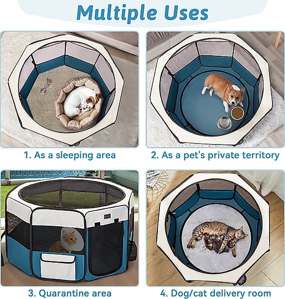 Show full view: Petsfit Portable Waterproof Bottom Dog Playpen with Zipper Removable Mesh Top Cover, Blue, Large: 45.5 x 45.5 x 28.5-in slide 8 of 10