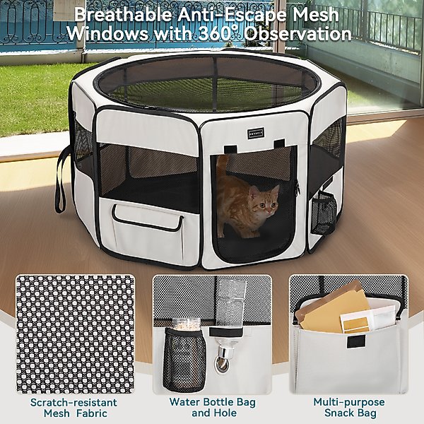 Show full view: Petsfit Portable Waterproof Bottom Dog Playpen with Zipper Removable Mesh Top Cover, Beige, Medium: 36 x 36 x 21-in slide 7 of 10
