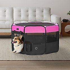 Petsfit Portable Waterproof Bottom Dog Playpen with Zipper Removable Mesh Top Cover, Magenta, Medium: 36 x 36 x 21-in
