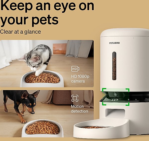 Show full view: Petlibro Granary WIFI Automatic Cat & Dog Feeder with Camera & 3 Pet Food Desiccant Bags, White, 5-L slide 2 of 10