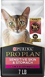 Purina Pro Plan Adult Sensitive Skin & Stomach Lamb & Rice Formula Dry Cat Food, 7-lb bag