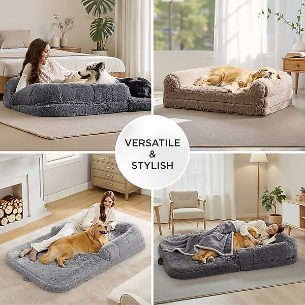 Show full view: Bedsure Foldable Human Size Giant Dog Bed for Adults, XX-Large, Camel slide 6 of 9