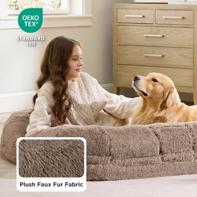 Show full view: Bedsure Foldable Human Size Giant Dog Bed for Adults, XX-Large, Camel slide 4 of 10