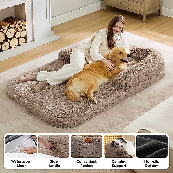 Show full view: Bedsure Foldable Human Size Giant Dog Bed for Adults, XX-Large, Camel slide 5 of 9