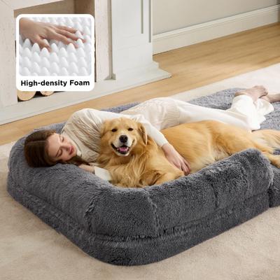 Show full view: Bedsure Foldable Human Size Giant Dog Bed for Adults, XX-Large, Dark Grey slide 2 of 10