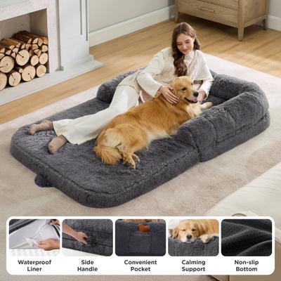 Show full view: Bedsure Foldable Human Size Giant Dog Bed for Adults, XX-Large, Dark Grey slide 5 of 10