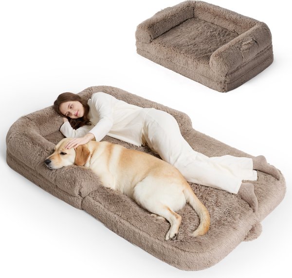 Show full view: Bedsure Foldable Human Size Giant Dog Bed for Adults, XX-Large, Camel slide 1 of 9
