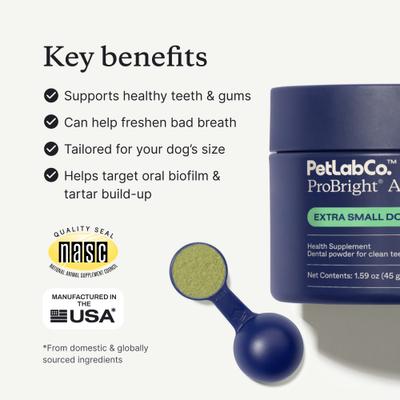 Show full view: PetLab Co. ProBright Advanced Chicken Flavored Powder Dental Supplement for Dogs, X-Small Dogs: 1.59-oz jar slide 4 of 11
