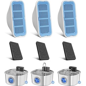 Voluas Wireless Stainless Steel Cat Water Fountain Replacement Filters & Sponges, 3 count
