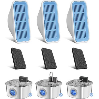 Voluas Voluas Wireless Stainless Steel Cat Water Fountain Replacement Filters & Sponges, 3 count