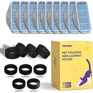 PEKTACO Stainless Steel Cat Water Fountain Replacement Filters & Replacement Pre-Filter Sponges, 9 count