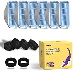 PEKTACO Stainless Steel Cat Water Fountain Replacement Filters & Replacement Pre-Filter Sponges, 6 count