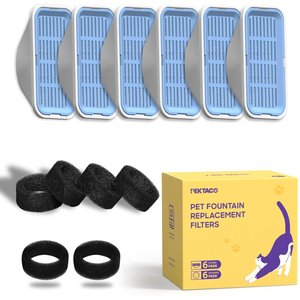 PEKTACO Stainless Steel Cat Water Fountain Replacement Filters & Replacement Pre-Filter Sponges, 6 count