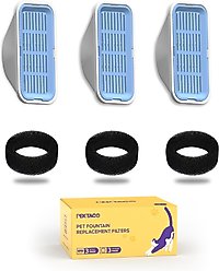 PEKTACO Stainless Steel Cat Water Fountain Replacement Filters & Replacement Pre-Filter Sponges, 3 count